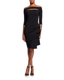 Chiara Boni La Petite Robe Melania Off-the-Shoulder 3 4-Sleeve Dress w  Front Cutout at Neiman Marcus